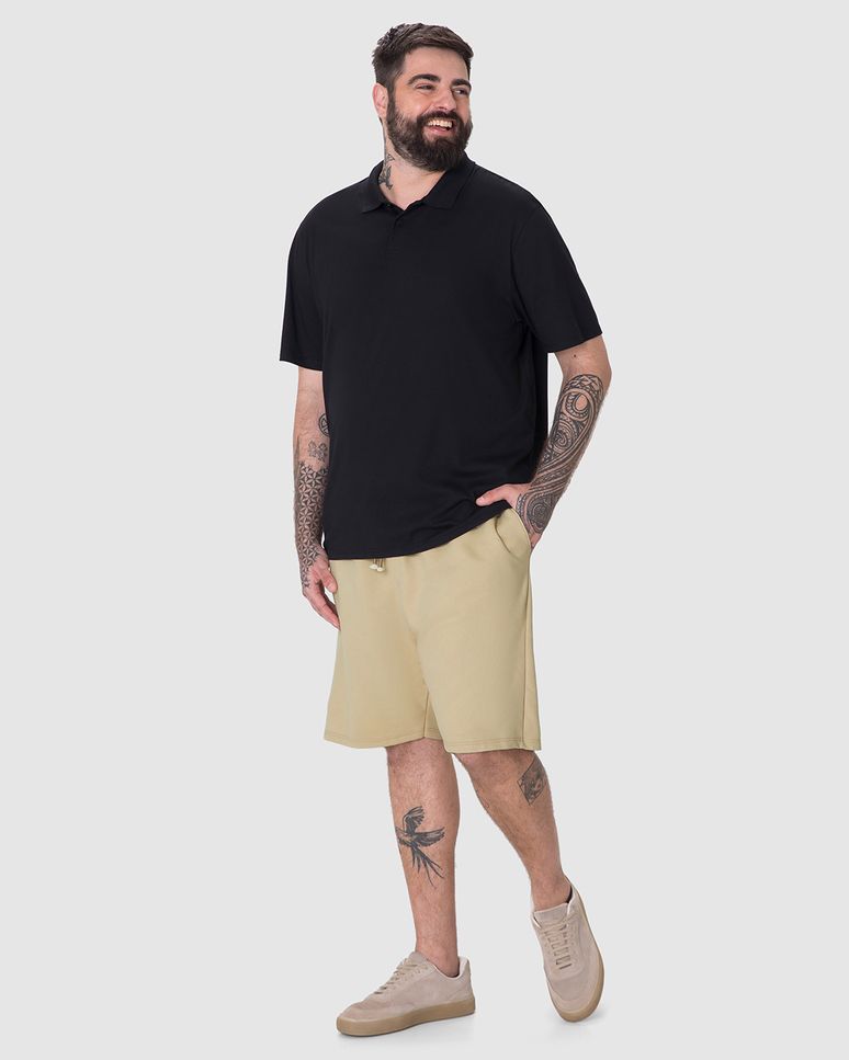 Bermuda Masculina Plus Size Cadarço E Bolso Funcional Em Moletom Sarjado