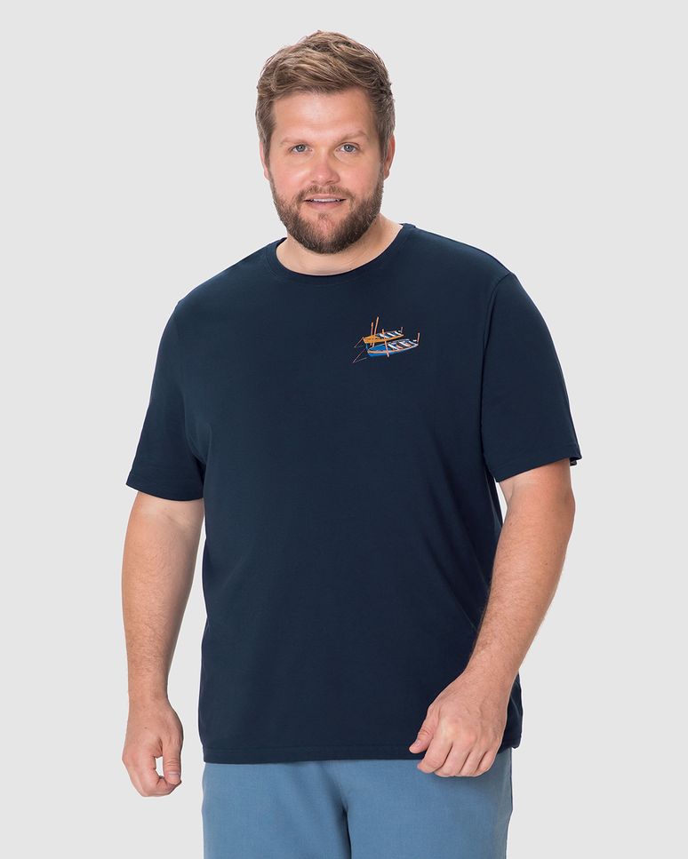 Camiseta Masculina Plus Size Regular Estampa Frente E Costas Em Algodão