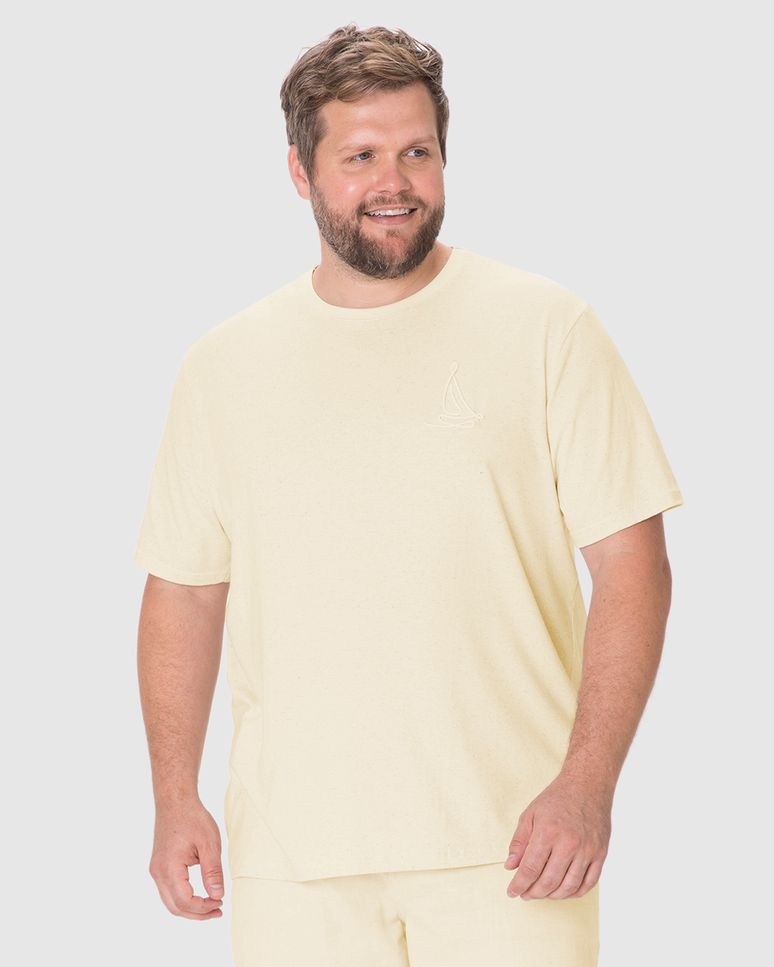 Camiseta Masculina Plus Size Nautical Estampa Frente E Costas Em Malha Linho