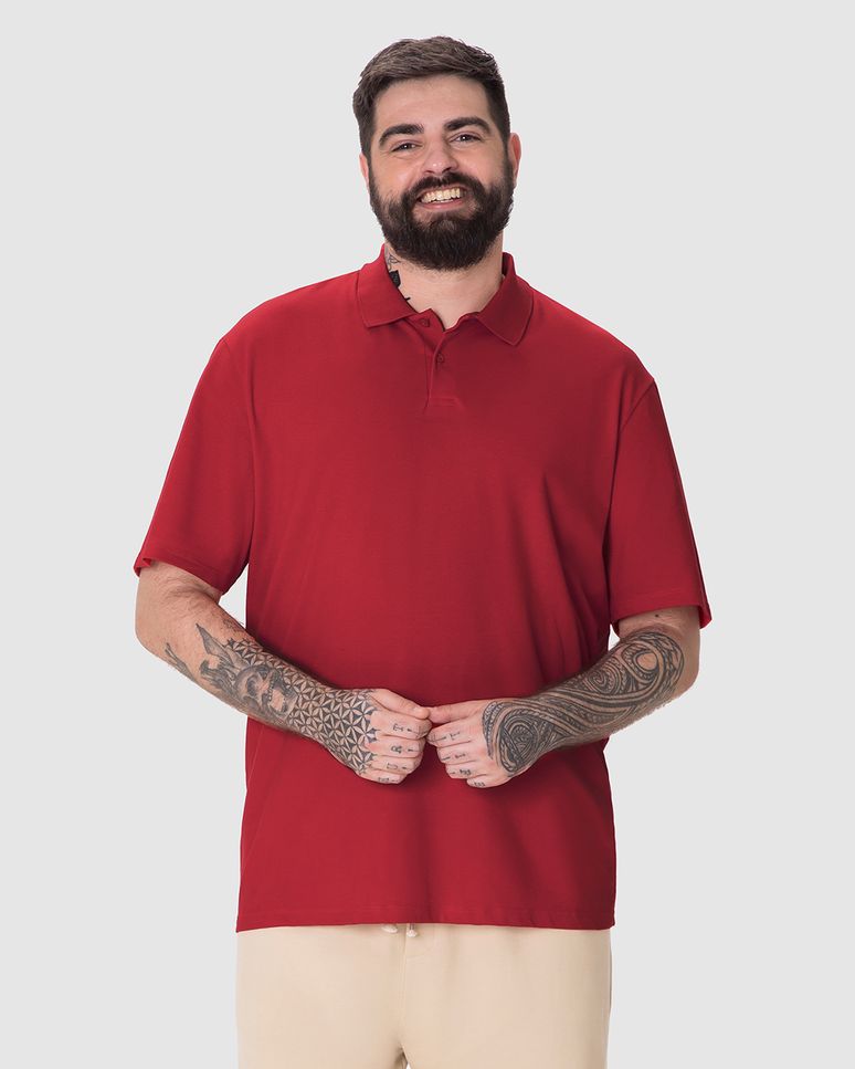 Camisa Polo Básica Masculina Plus Size Peitilho Frontal Em Piquet Stretch