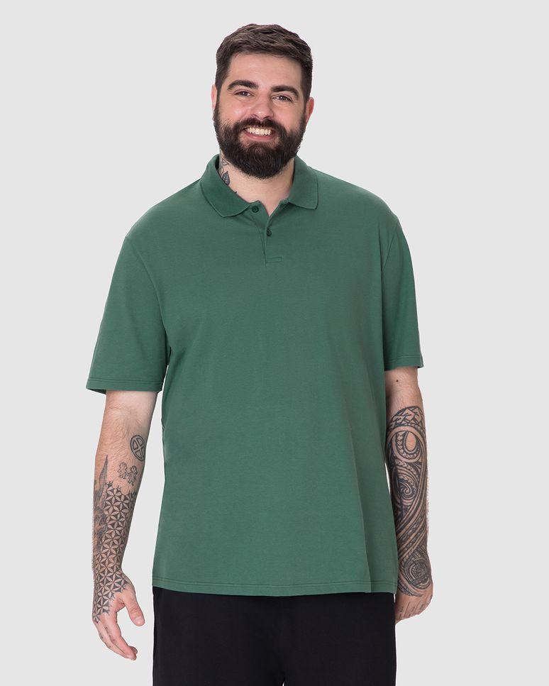 Camisa Polo Básica Masculina Plus Size Peitilho Frontal Em Piquet Stretch
