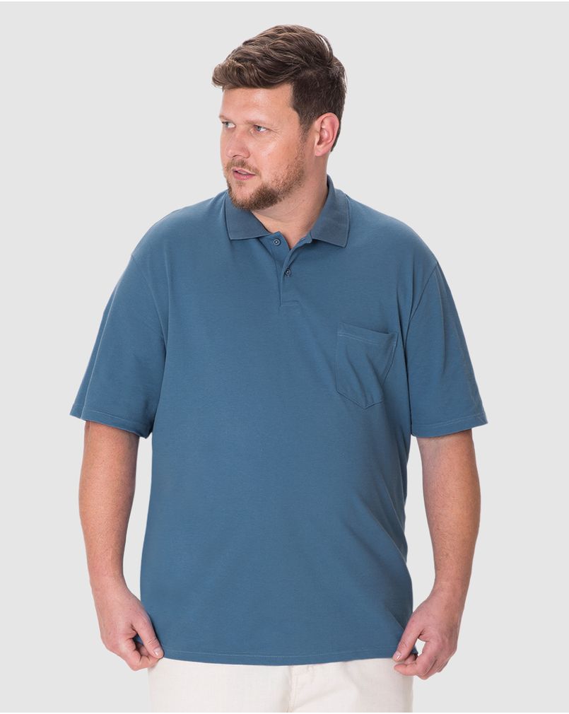 Camisa Polo Masculina Plus Size Bolso Funcional Frontal Piquet