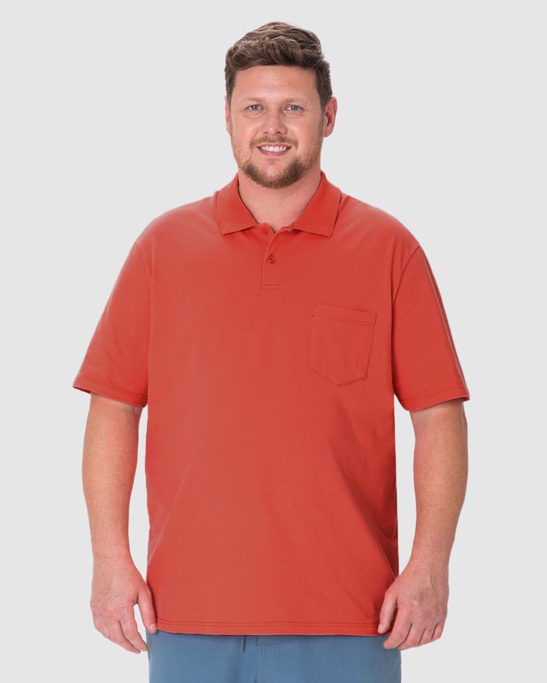 Camisa Polo Masculina Plus Size Bolso Funcional Frontal Em Piquet Stretch