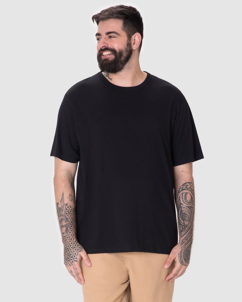 Camiseta Essencial Masculina Plus Size Etiqueta Estampada Em Algodão