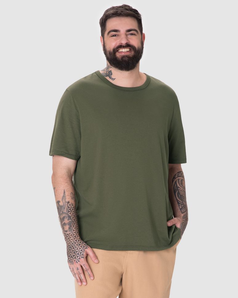 Camiseta Essencial Masculina Plus Size Etiqueta Estampada Em Algodão