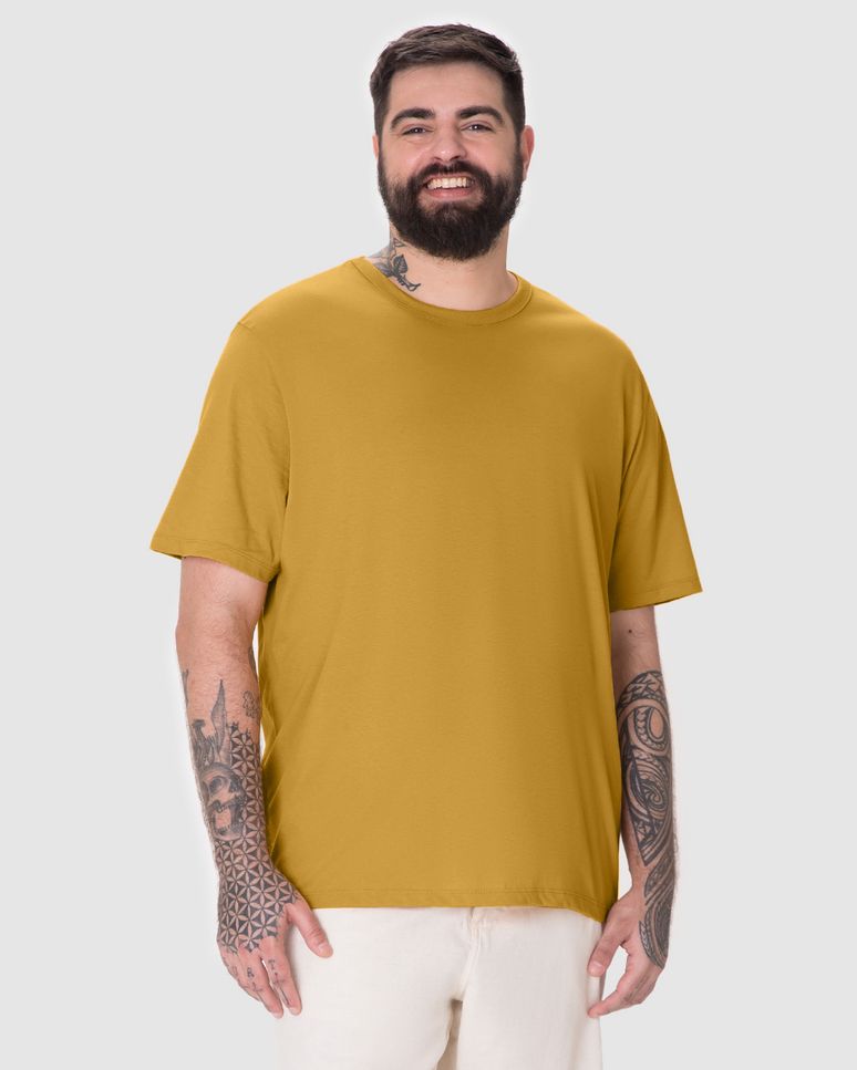 Camiseta Essencial Masculina Plus Size Etiqueta Estampada Em Algodão