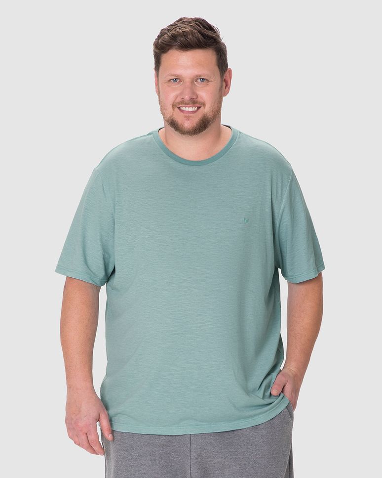 Camiseta Básica Masculina Plus Size Regular Em Malha Fio A Fio