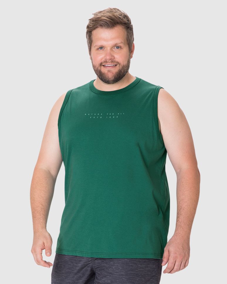 Regata Masculina Plus Size Estampa Lettering Frente E Costas Em Algodão