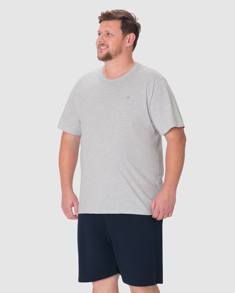 Pijama Curto Masculino Plus Size Detalhe Bordado Em Algodão