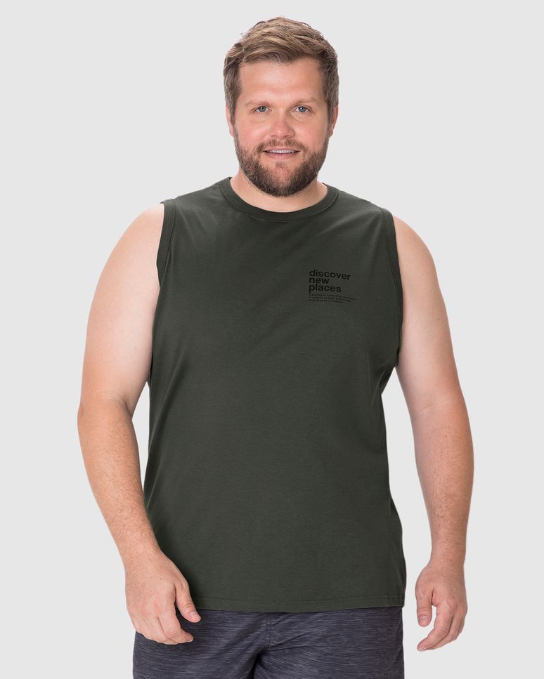 Regata Masculina Plus Size Estampa Discover New Places Em Algodão