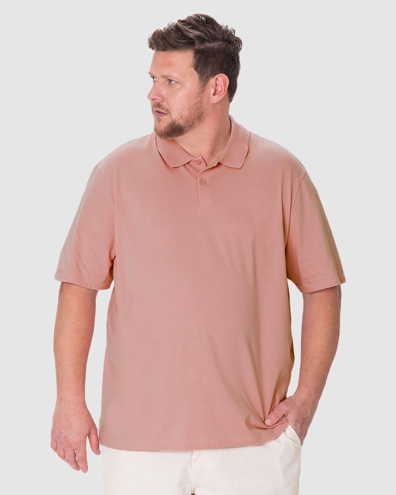Camisa Polo Básica Masculina Plus Size Peitilho Frontal Em Algodão