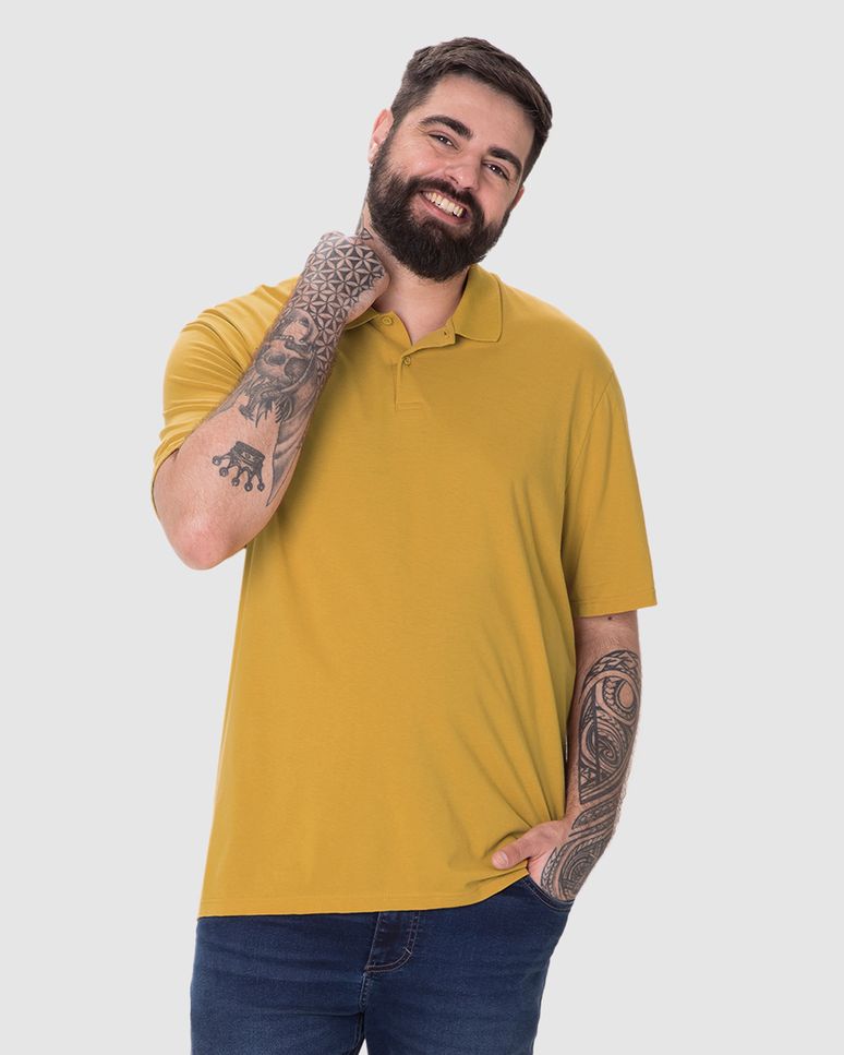 Camisa Polo Básica Masculina Plus Size Peitilho Frontal Em Algodão