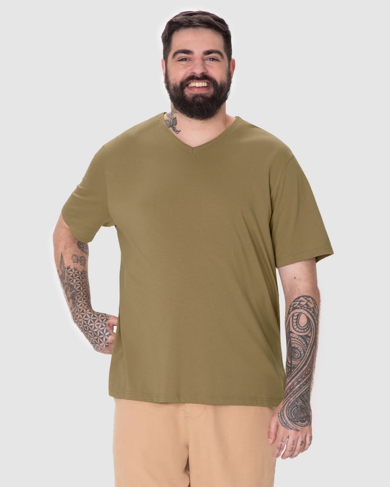 Camiseta Básica Masculina Plus Size Decote V Manga Curta Em Algodão