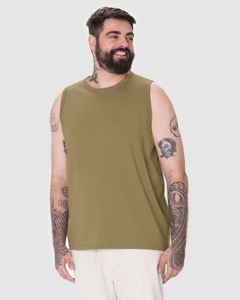 Regata Básica Masculina Plus Size Decote Redondo Alça Larga Em Algodão