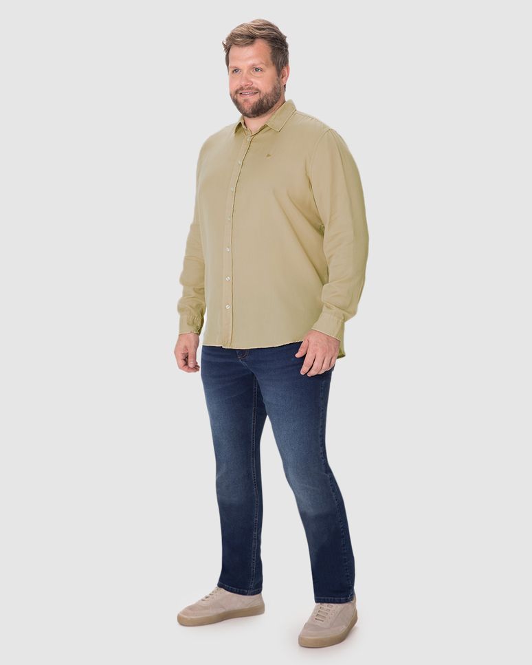 Camisa Masculina Plus Size Manga Longa Bordado Peitoral Em Liocel
