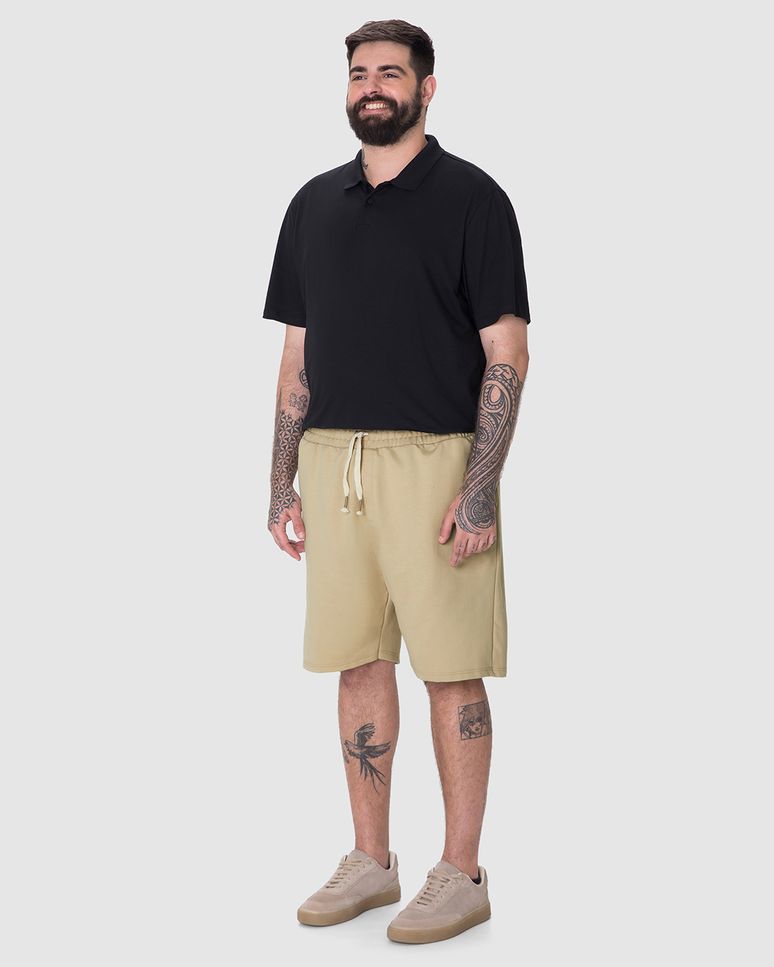 Bermuda Masculina Plus Size Cadarço E Bolso Funcional Em Moletom Sarjado