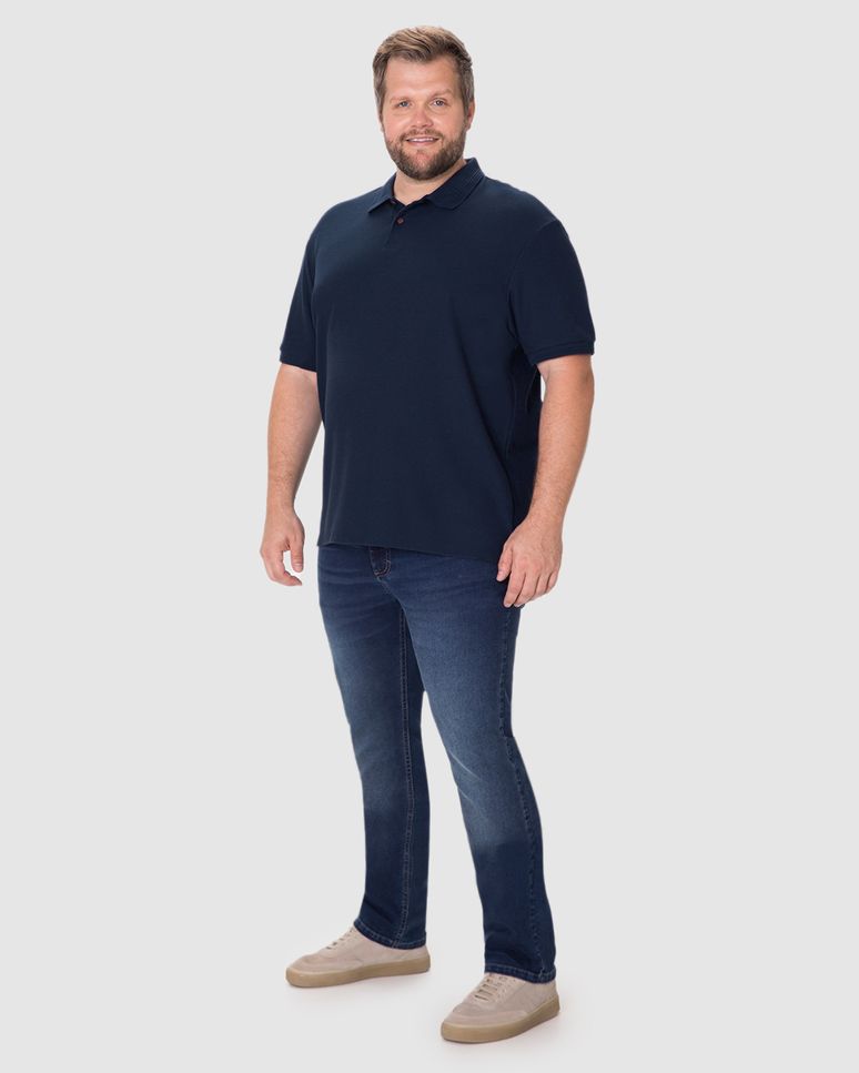 Camisa Polo Masculina Plus Size Abertura Lateral Em Malha Texturizada