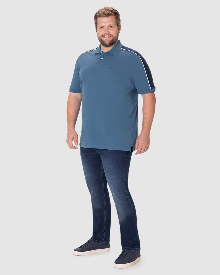 Camisa Polo Masculina Recorte Contraste Ombro Em Piquet Stretch