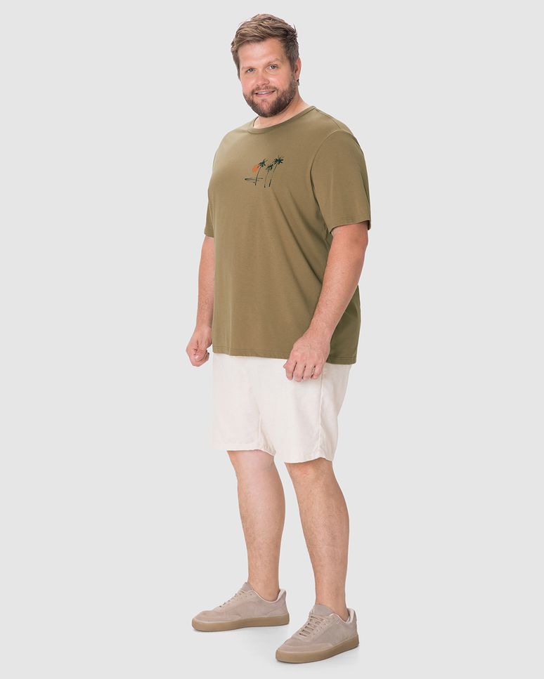 Camiseta Masculina Plus Size Estampa Praiana Peitoral Em Algodão