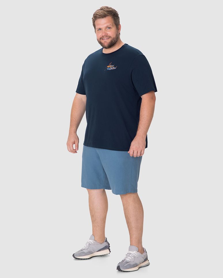 Camiseta Masculina Plus Size Regular Estampa Frente E Costas Em Algodão