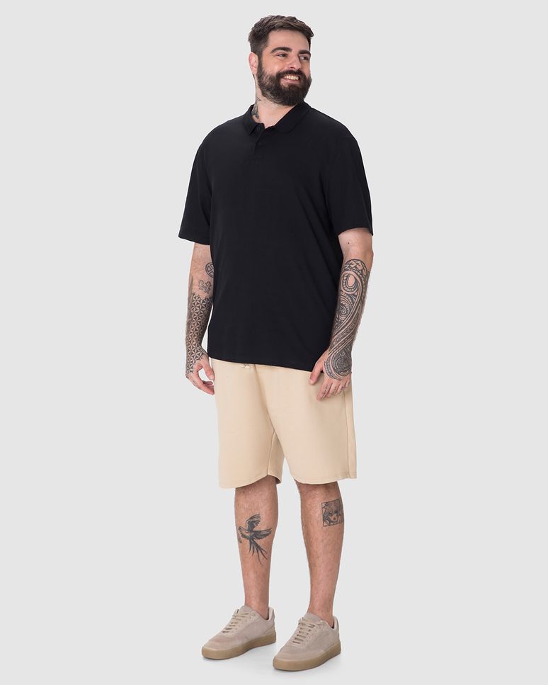 Camisa Polo Básica Masculina Plus Size Peitilho Frontal Em Piquet Stretch