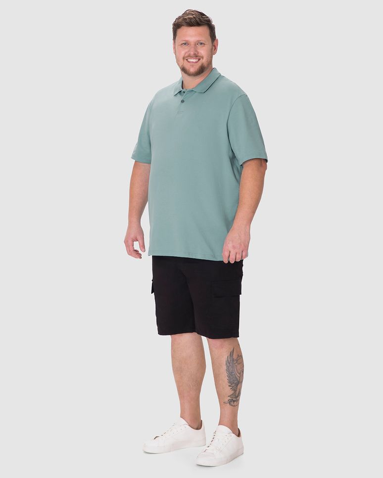 Camisa Polo Básica Masculina Plus Size Peitilho Frontal Em Piquet Stretch