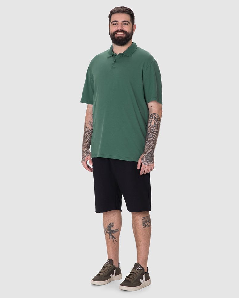 Camisa Polo Básica Masculina Plus Size Peitilho Frontal Em Piquet Stretch