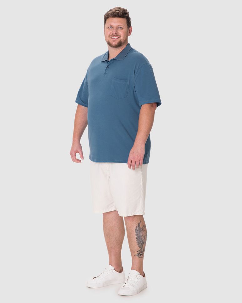 Camisa Polo Masculina Plus Size Bolso Funcional Frontal Em Piquet Stretch
