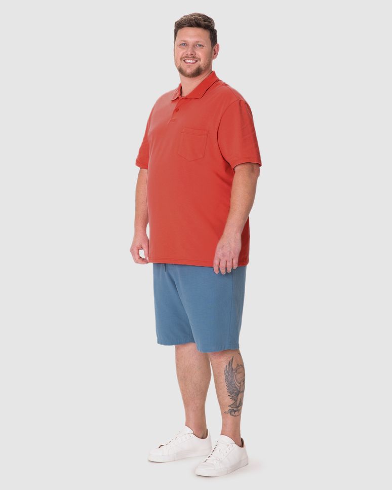 Camisa Polo Masculina Plus Size Bolso Funcional Frontal Em Piquet Stretch