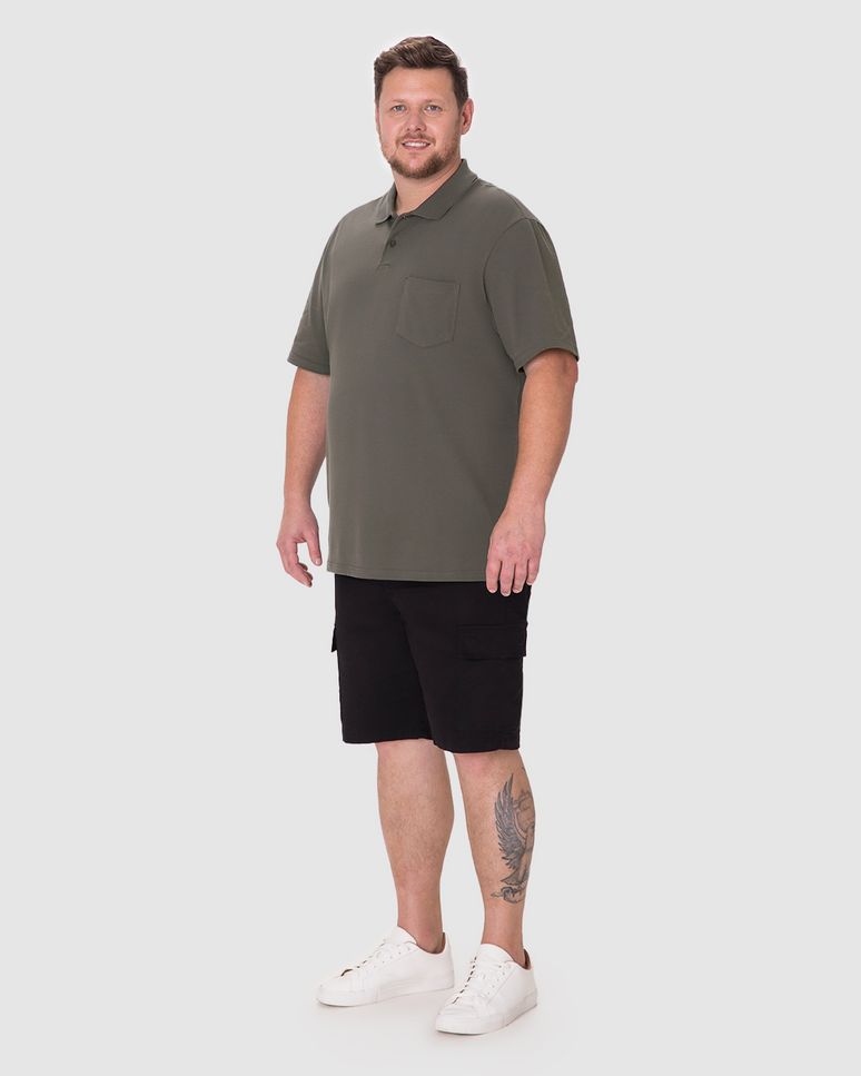 Camisa Polo Masculina Plus Size Bolso Funcional Frontal Em Piquet Stretch