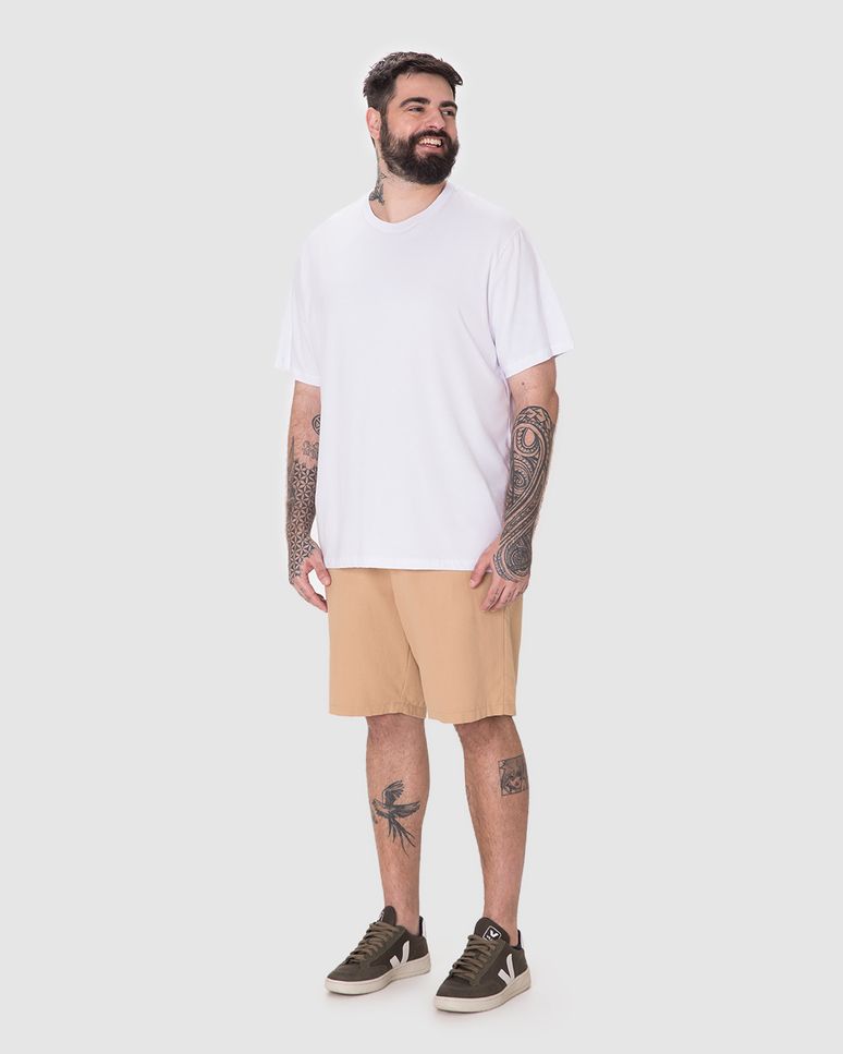 Camiseta Essencial Masculina Plus Size Etiqueta Estampada Em Algodão