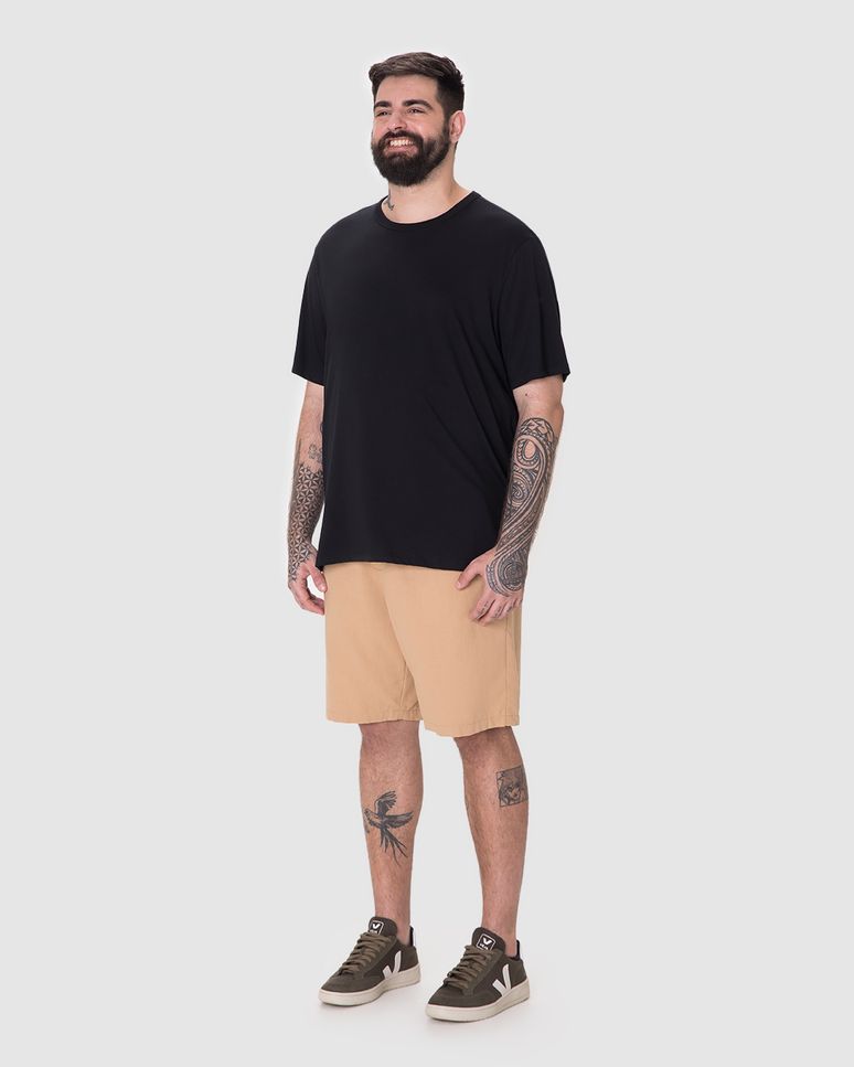 Camiseta Essencial Masculina Plus Size Etiqueta Estampada Em Algodão