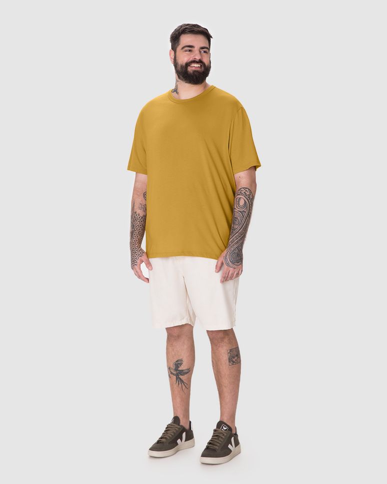 Camiseta Essencial Masculina Plus Size Etiqueta Estampada Em Algodão