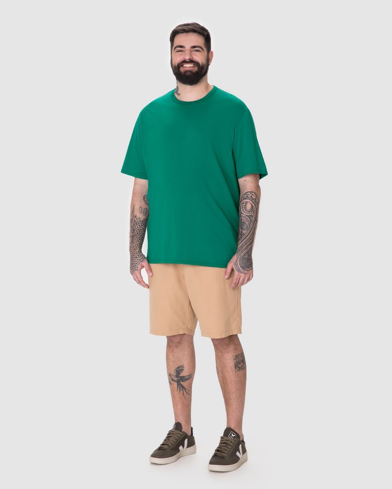 Camiseta Essencial Masculina Plus Size Etiqueta Estampada Em Algodão