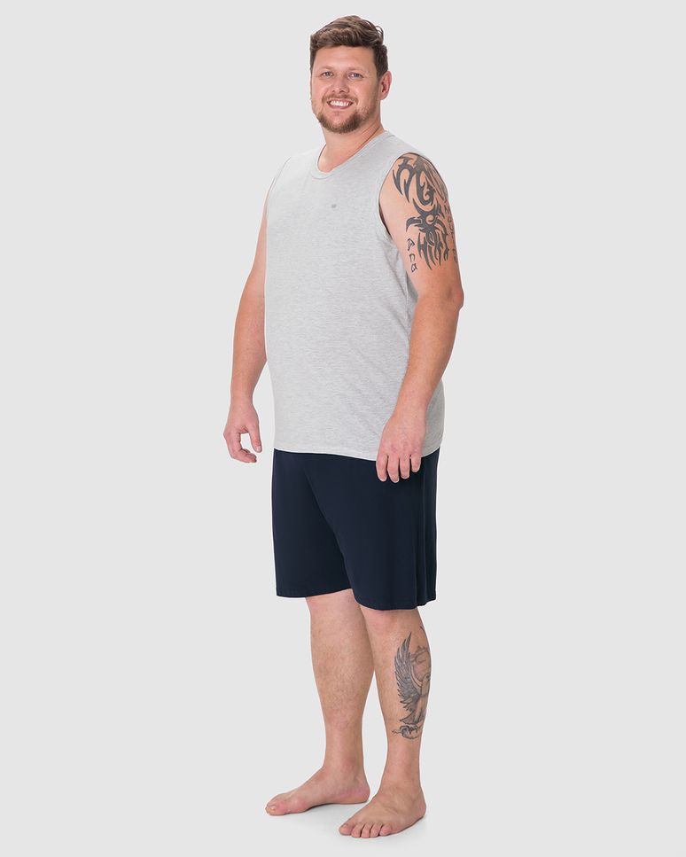 Pijama Curto Masculino Plus Size Regata Detalhe Bordado Em Algodão
