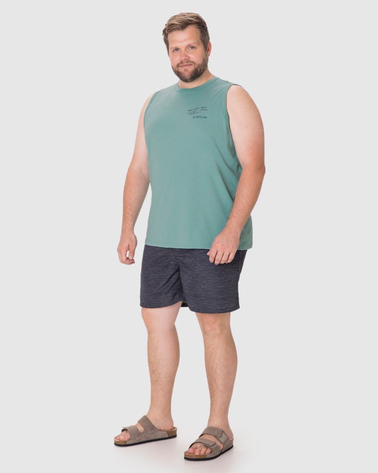Regata Masculina Plus Size Estampa Lettering Frente E Costas Em Algodão