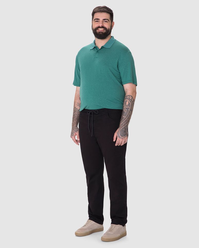 Calça Masculina Plus Size Jogger Cadarço Frontal Em Sarja Com Elastano