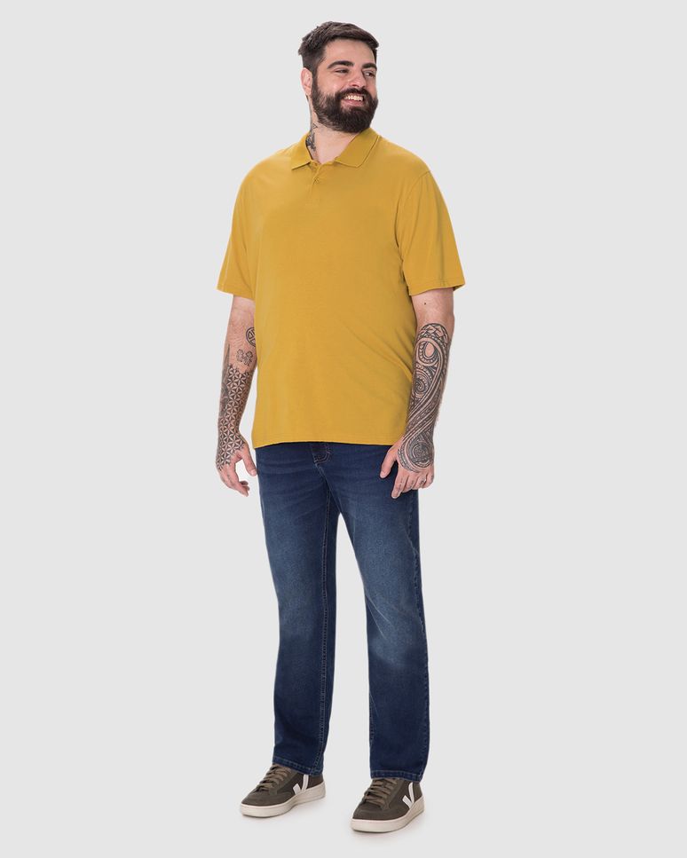 Camisa Polo Básica Masculina Plus Size Peitilho Frontal Em Algodão