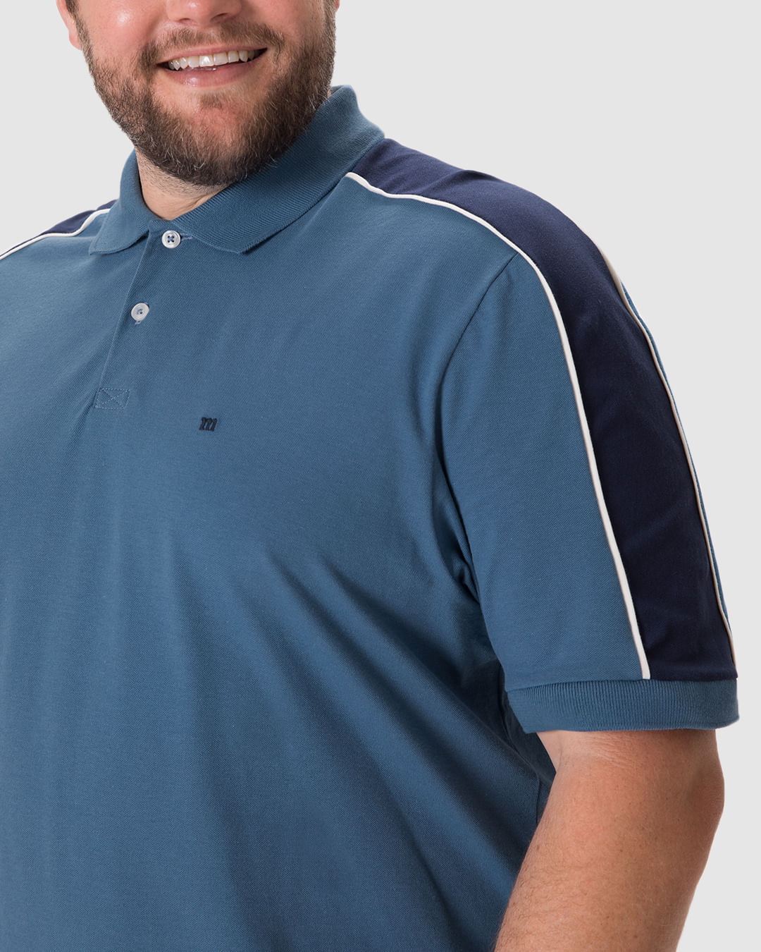 Camisa Polo Masculina Recorte Contraste Ombro Em Piquet Stretch