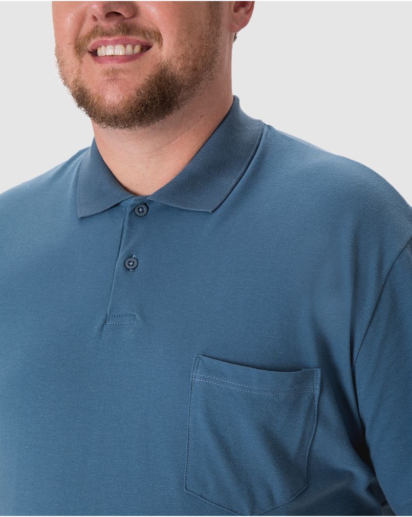 Camisa Polo Masculina Plus Size Bolso Funcional Frontal Piquet