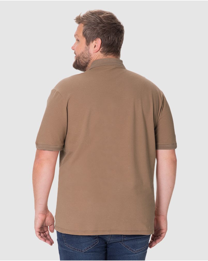 Camisa Polo Masculina Plus Size Detalhe Bolso Funcional Em Algodão