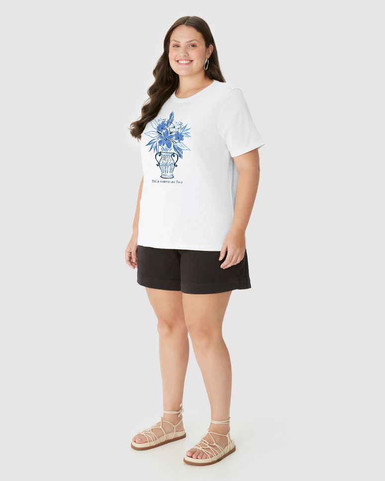 Camiseta Feminina Plus Size Estampa Belle Comme Une Fleur Em Algodão