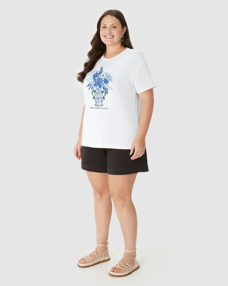 Camiseta Feminina Plus Size Estampa Belle Comme Une Fleur Em Algodão