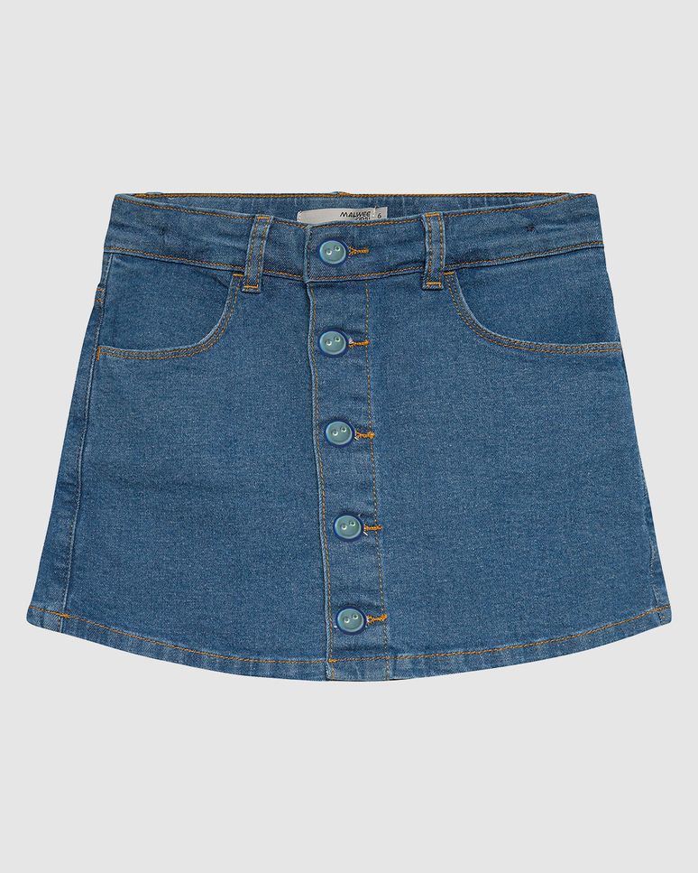 Shorts Saia Infantil Menina Botões Frontais Em Jeans Moletom Malwee Kids