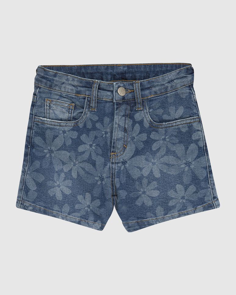 Shorts Infantil Menina Mom Estampa Laser Floral Em Jeans Moletom Malwee Kids