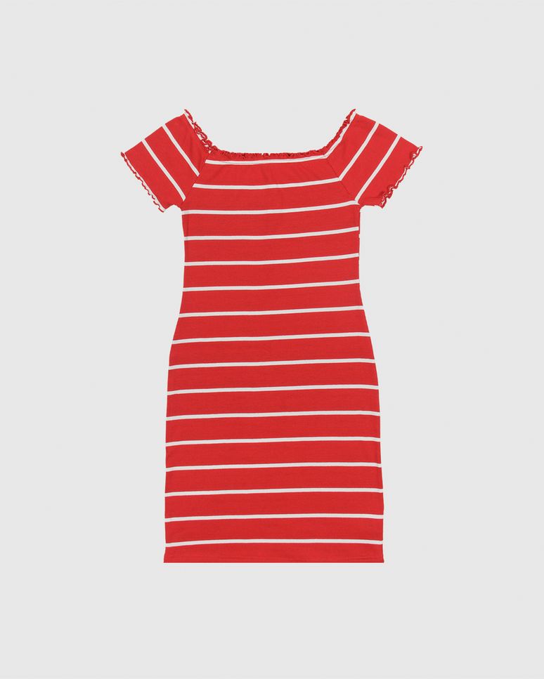 Vestido Menina Decote Ombro A Ombro Em Ribana Listrada Malwee Kids