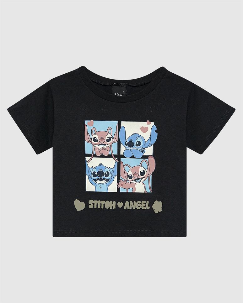 Blusa Infantil Menina Box Estampa Foil Stitch & Angel Disney Malwee Kids
