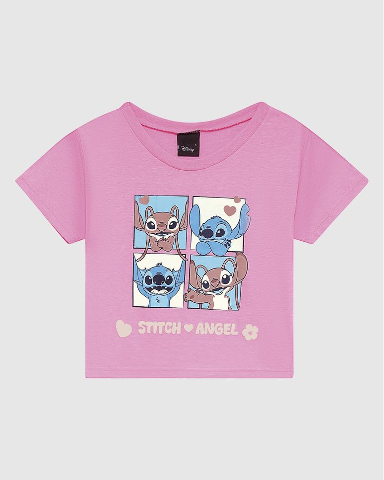 Blusa Infantil Menina Box Estampa Foil Stitch & Angel Disney Malwee Kids