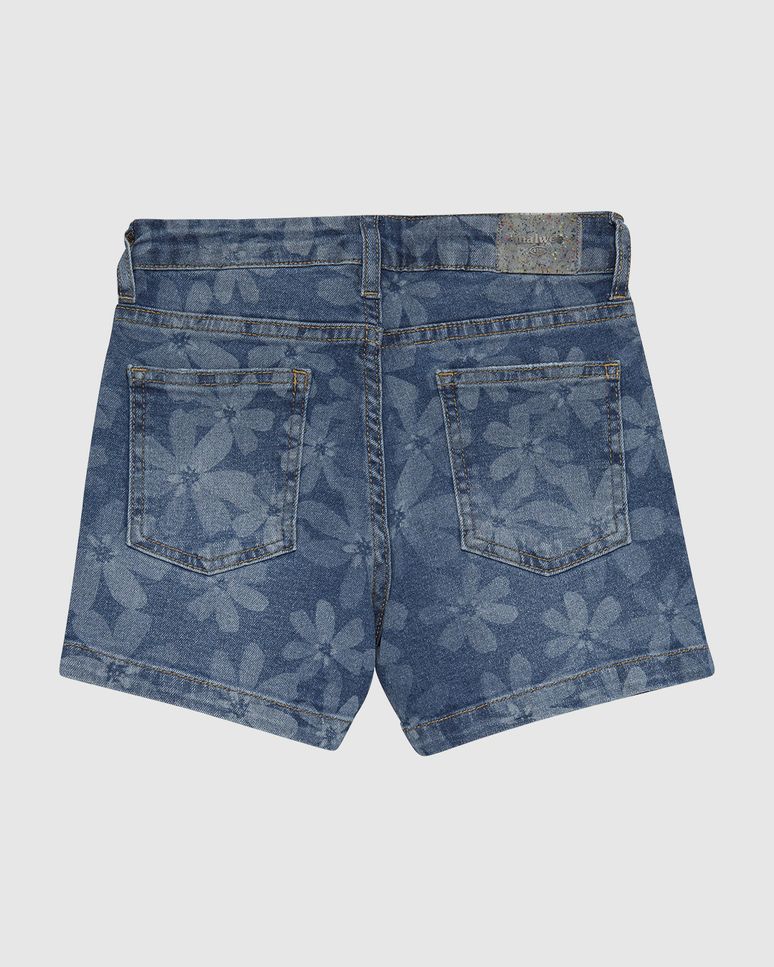 Shorts Infantil Menina Mom Estampa Laser Floral Em Jeans Moletom Malwee Kids