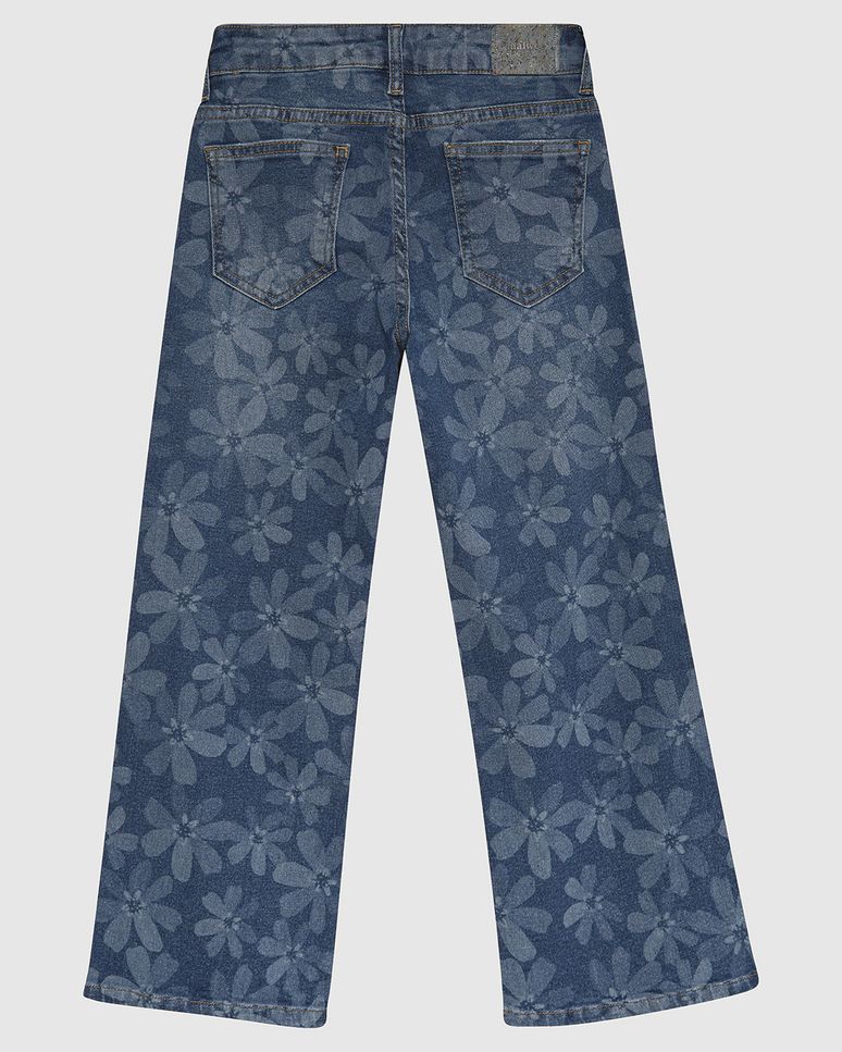 Calça Infantil Menina Wide Leg Estampa Laser Floral Em Jeans Moletom Malwee Kids